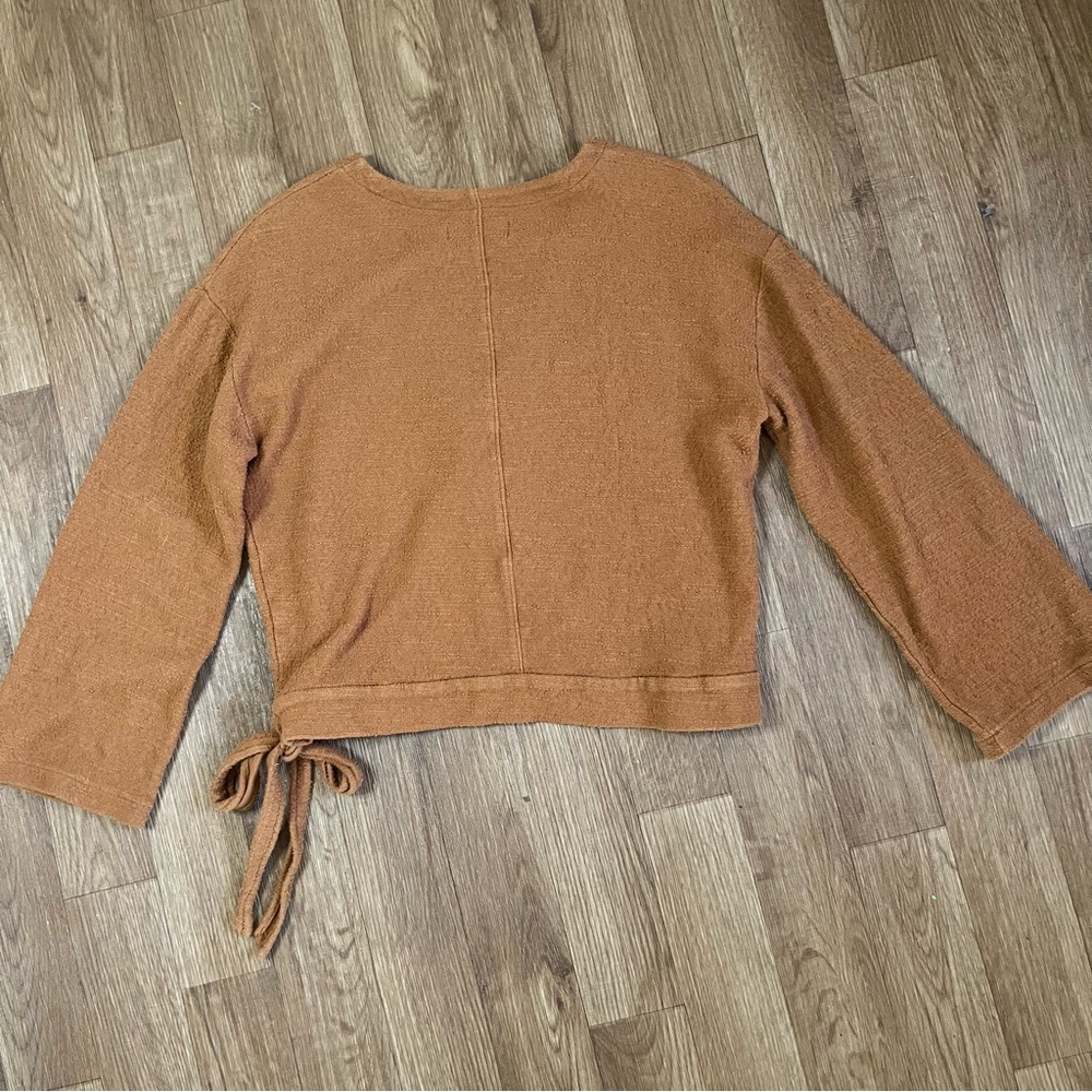 Madewell 100% Cotton Terracotta V-Neck Faux Wrap Sweater Cottagecore - Picture 2 of 9